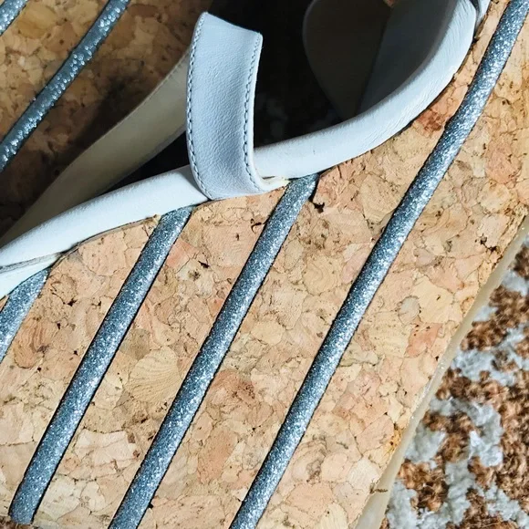 Jimmy Choo Optic White Vachetta Leather Portia 120 Silver Cork 10/EU 40 - Picture 10 of 14